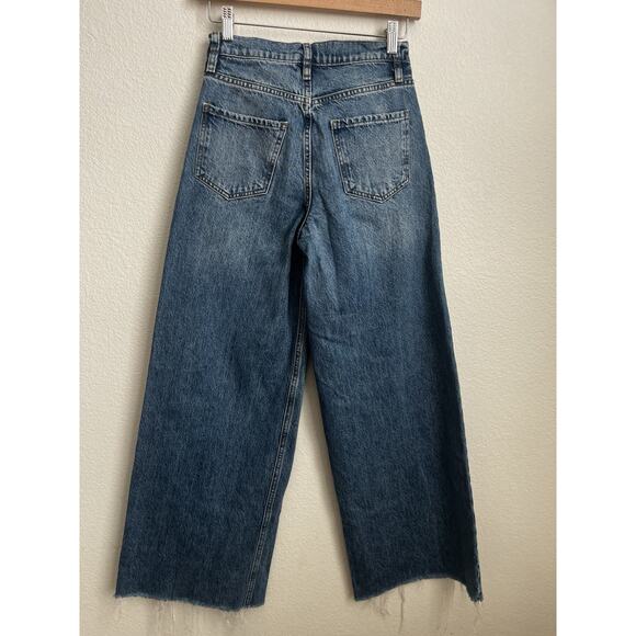 Frame Denim Le Baggy Wide Leg High Rise Medium Wash Raw Hem Jeans Size 24 - Picture 4 of 11